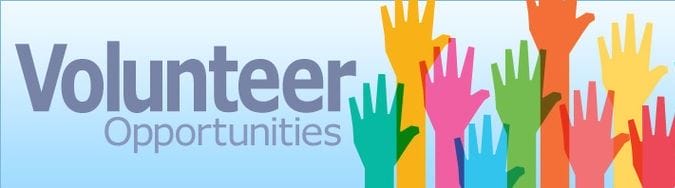 Volunteer Opportunities graphic with hands raised