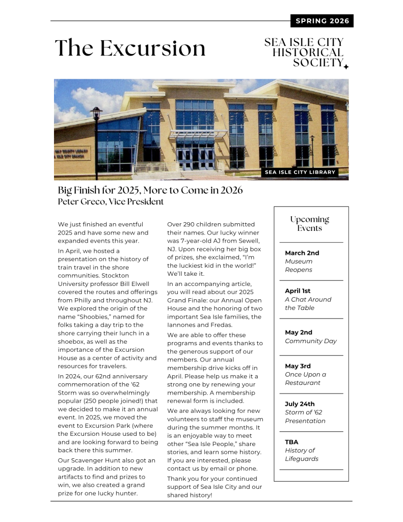 Sea Isle City Historical Museum Society Newsletter Spring 2026